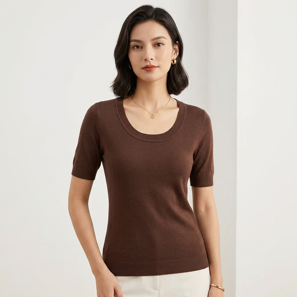 LOFT Chocolate Brown Scoop Neck Knit Top S
